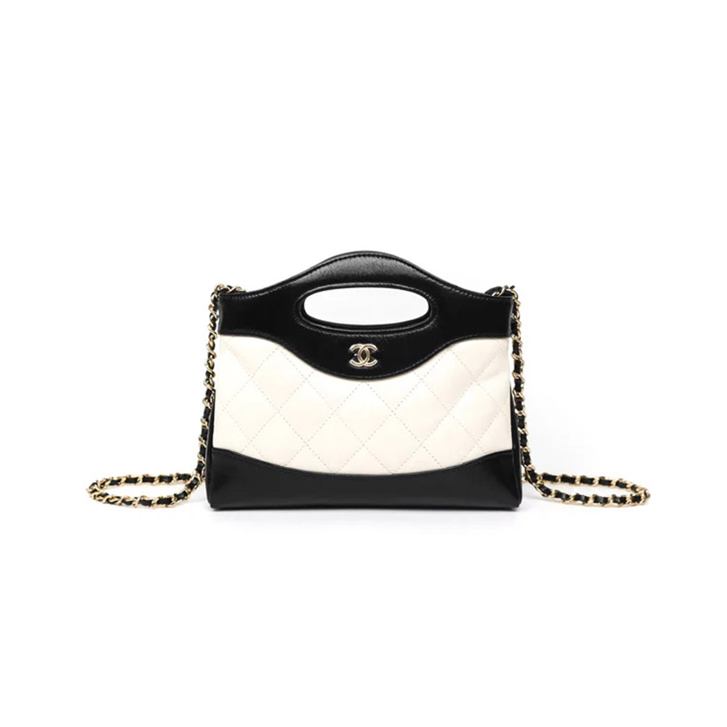 Ch*el master nano 31 white black shiny lambskin gold hardware (20*17*4cm)